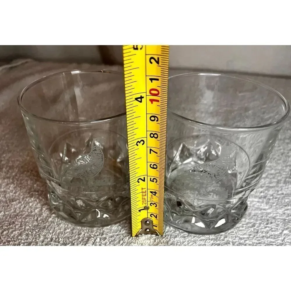 Set of 2 Vintage The Famous Grouse Scotch Whisky Low Ball Glasses Etched France